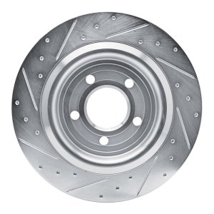 Ford Mustang Brake Rotor (1) - Rear Right - R1 Concepts - Drilled & Slotted - Silver - `20-`25